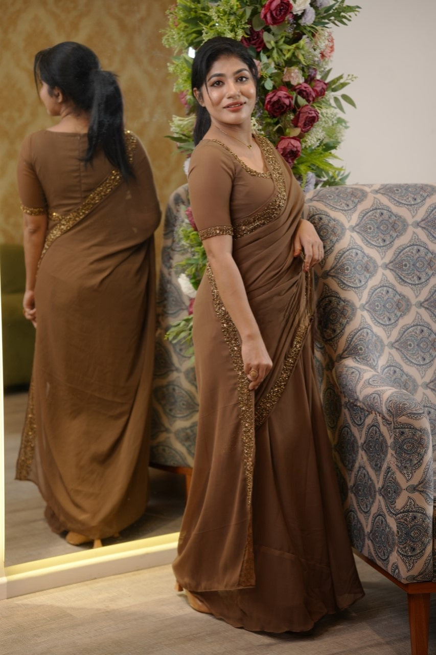 Faux georgette saree gown with heavy handwork