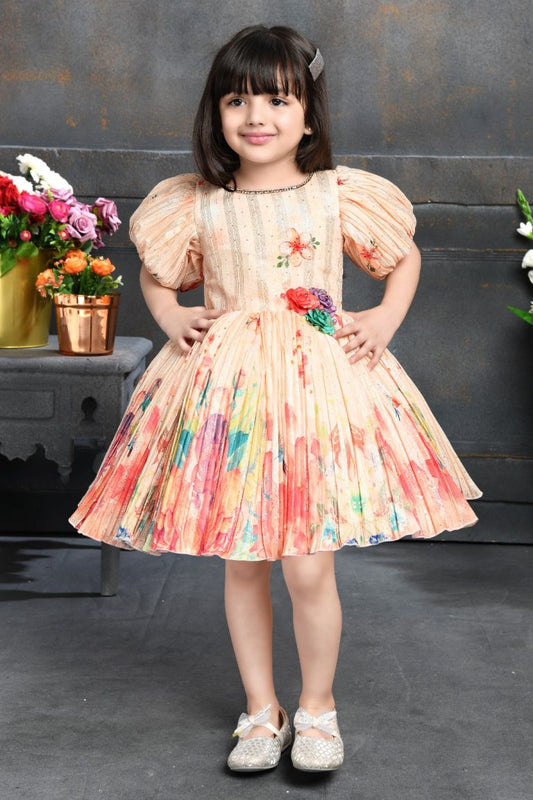 Girls Scribble Puff Dress Princess Elegant Multi Layered Party wear Applique Sleeve Party Dress
